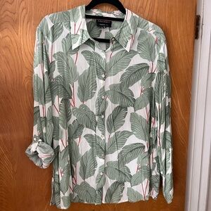 Foxcroft Button Down Shirt with Tropical Leaf Design 14W